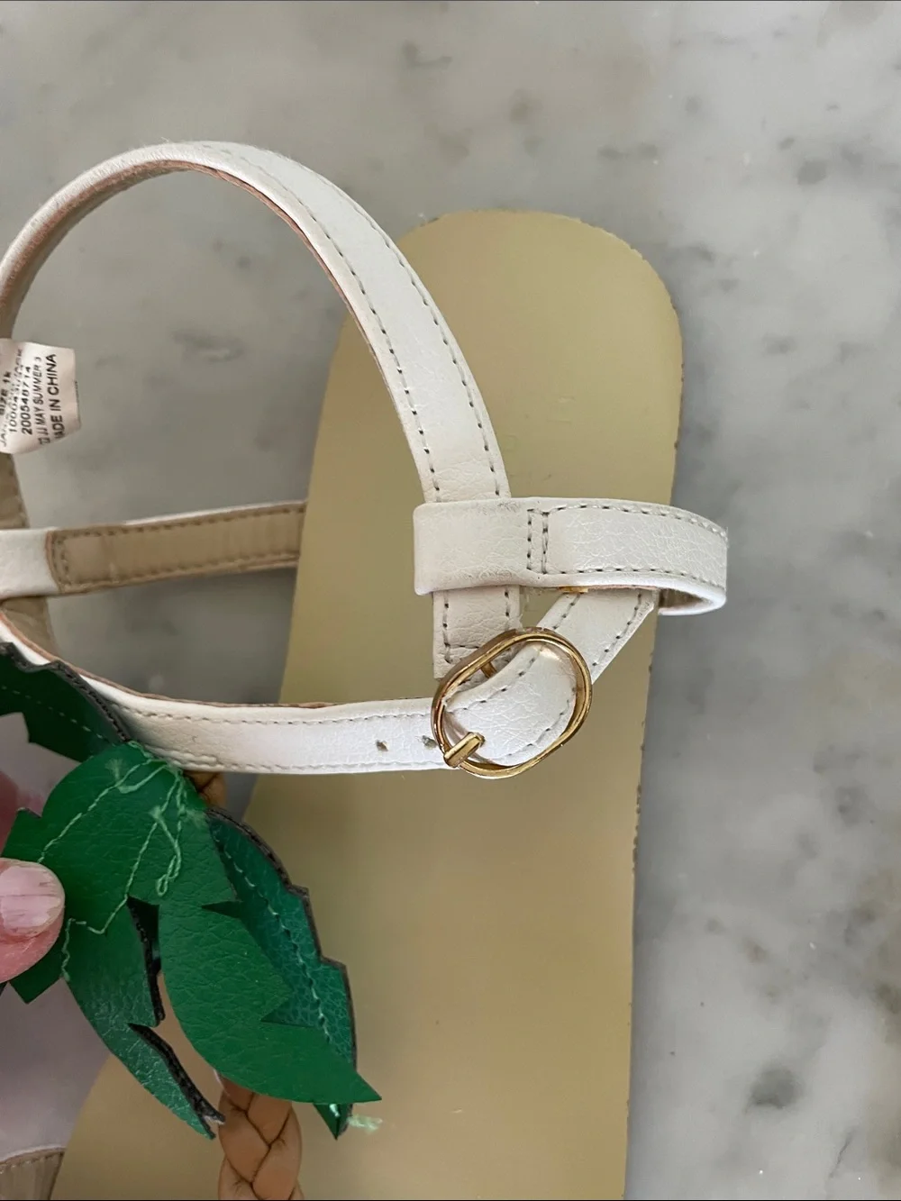 JANIE AND JACK Palm Tree Sandal White Sandals with Green Palm Appliqués Girl 1
